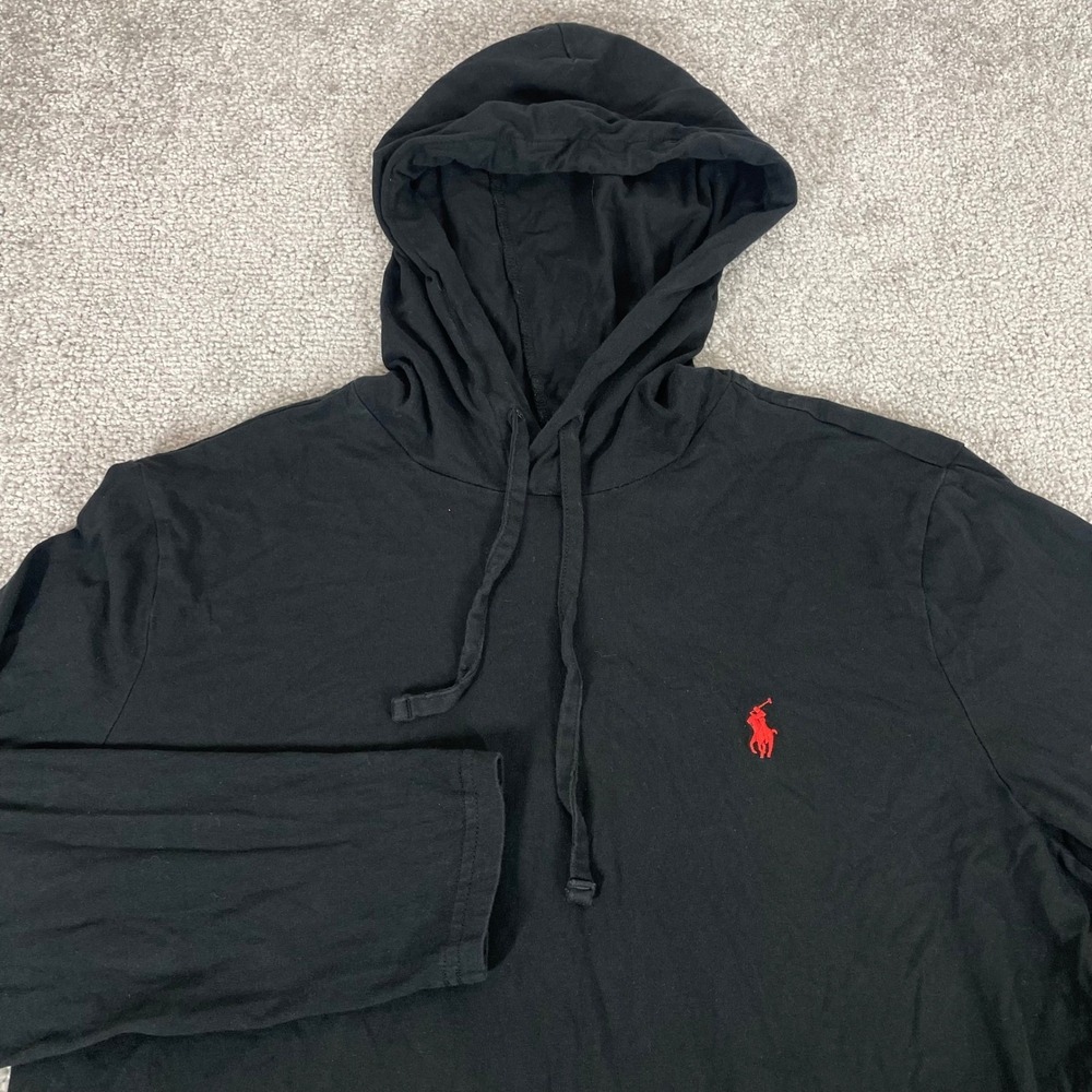 Polo Ralph Lauren Hoodie Mens Medium Lightweight Hooded T Shirt Cotton Black